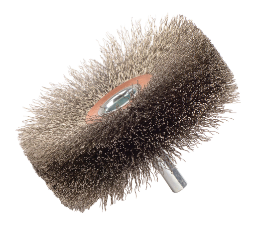 3" Wide Face Stem-Mounted Crimped Wire Wheel, .008" Stainless Steel Fill, 1/4" Stem