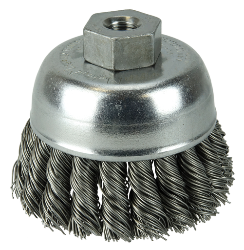 2-3/4" Single Row Knot Wire Cup Brush, .020" Steel Fill, 3/8"-24 UNF Nut