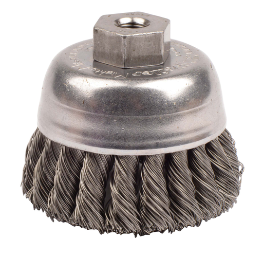 2-3/4" Single Row Knot Wire Cup Brush, .014" Steel Fill, 3/8"-24 UNF Nut