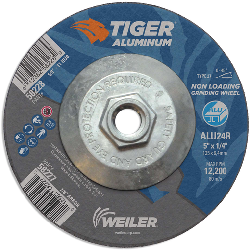 5" x 1/4" TIGER ALUMINUM Type 27 Grinding Wheel ALU24R 5/8-11 Nut