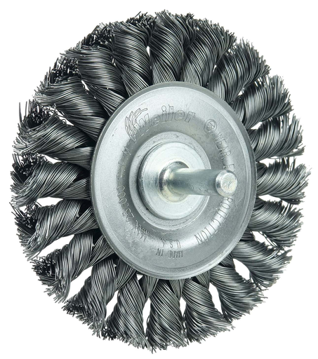 3-1/4" Stem-Mounted Knot Wire Wheel, .014" Steel Fill, 1/4" Stem