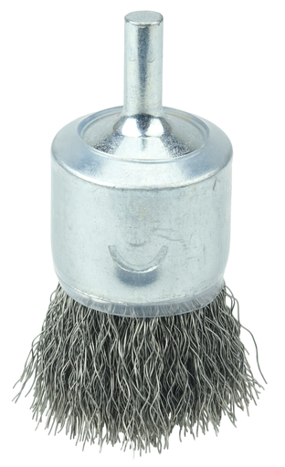 1" Coated Cup Crimped Wire End Brush, .0104" Stainless Steel Fill