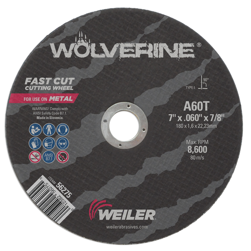 7" x .045" Wolverine Type 1 Cut-Off Wheel, A60T, 7/8" A.H.