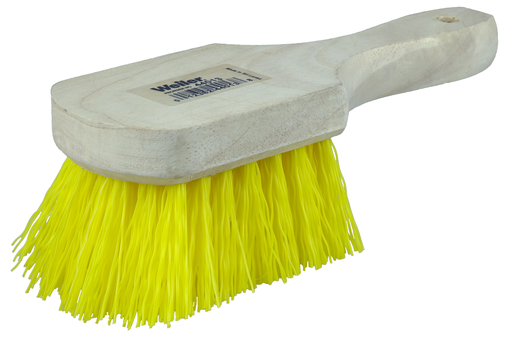 8" Utility Scrub Brush, Yellow Polypropylene Fill, Short Handle, Wood Block