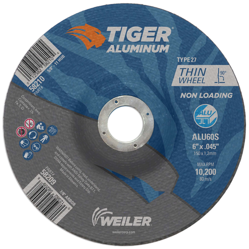 6" x .045" TIGER ALUMINUM Type 27 Cutting Wheel ALU60S 7/8 A.H.