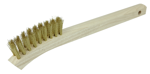 Small Hand Wire Scratch Brush, Brass Fill, Wood Block, 2 x 9 Rows