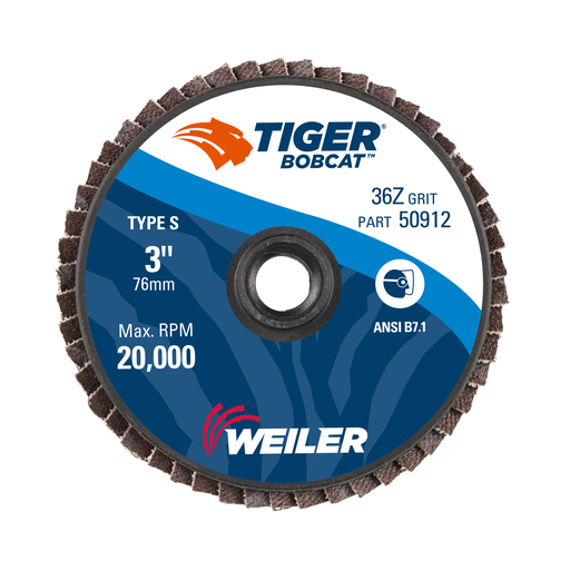 3" BobCat Mini Abrasive Flap Disc, Flat (TY27), Type S Mount, 36Z