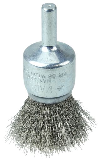 Wolverine 3/4" Crimped Wire End Brush, .006"Stainless Steel Fill, 1/4" Stem