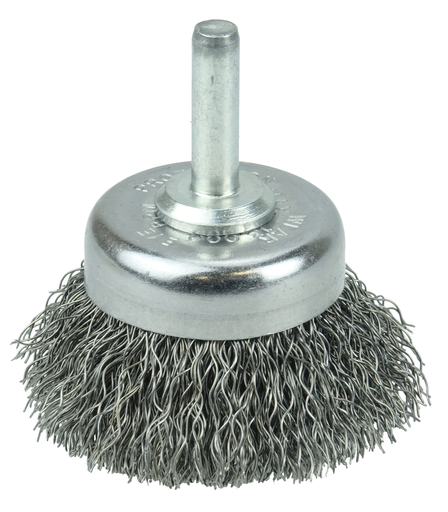 1 3/4" Crimped Wire Utility Cup Brush .0118" Steel Fill, 1/4" Stem