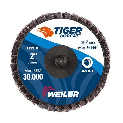 2" BobCat Mini Abrasive Flap Disc, Conical (TY29), Type R Mount, 36Z