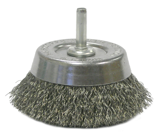 2 3/4" Crimped Wire Utility Cup Brush .0118" Steel Fill, 1/4" Stem