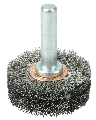 1-1/2" Wide Face Stem-Mounted Crimped Wire Wheel, .0118" Steel Fill, 1/4" Stem