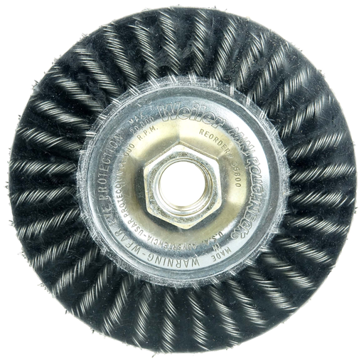 Roughneck 4" Polyflex Encapsulated Stringer Bead Wire Wheel, .020" Steel Wire Fill, 5/8"-11 UNC Nut