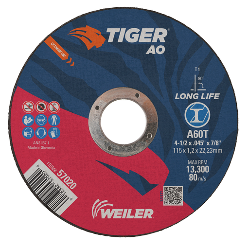 4-1/2" x .045" TIGER AO Type 1 Cut-Off Wheel, A60T, 7/8" A.H.