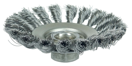Knot Wire Bevel Brush 4-1/2", .020" Steel Fill, 5/8"-11 UNC Nut