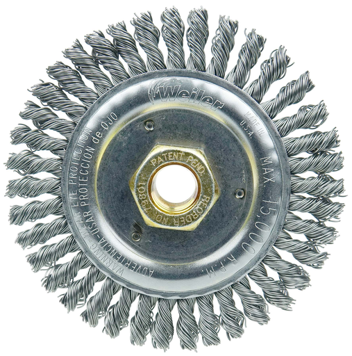 Dually 4-1/2" Root Pass Weld Cleaning Brush, .020" Steel Wire Fill, 5/8"-11 UNC Double-Hex Nut
