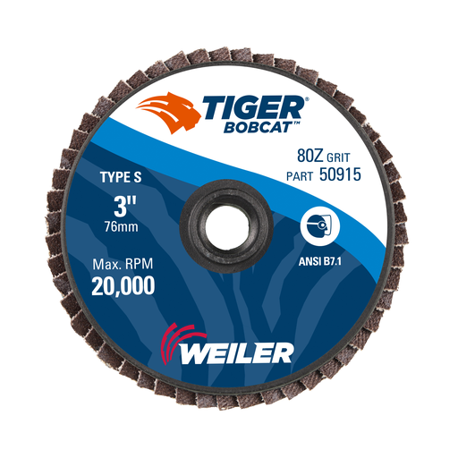 3" BobCat Mini Abrasive Flap Disc, Flat (TY27), Type S Mount, 80Z