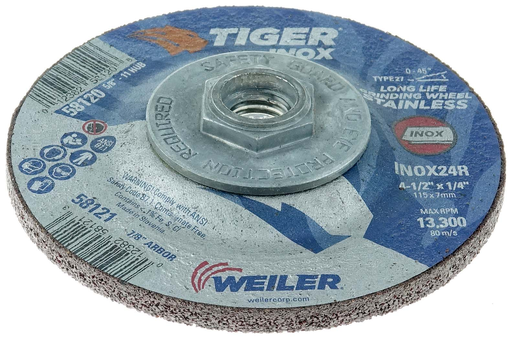 4-1/2" x 1/4" TIGER INOX Type 27 Grinding Wheel, INOX24R, 5/8"-11 Nut