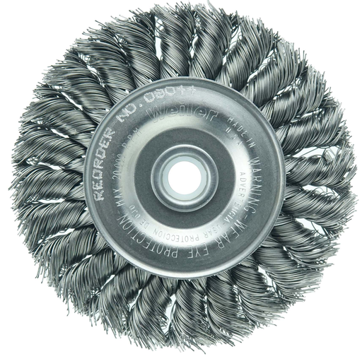 4" Standard Twist Knot Wire Wheel, .020" Steel Fill, 1/2"-3/8" Arbor Hole