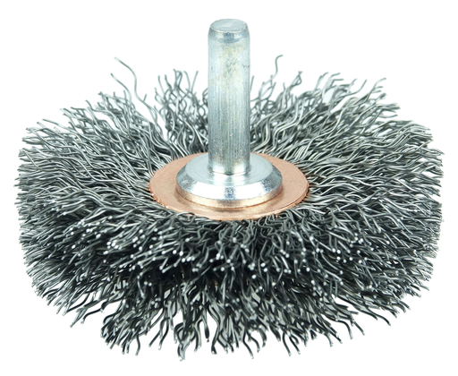 2-1/2" Narrow Face Stem-Mounted Crimped Wire Wheel, .014" Steel Fill, 1/4" Stem