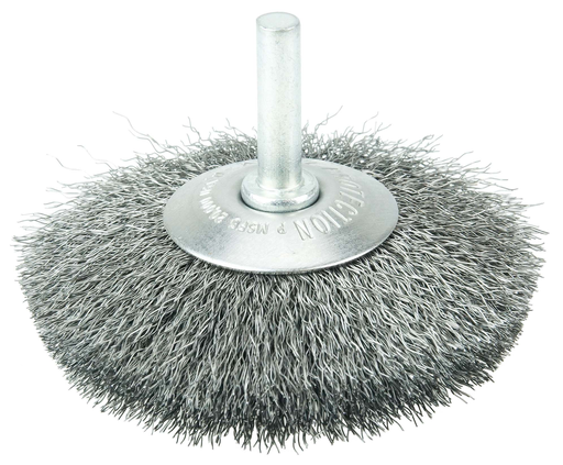 3" Stem-Mounted Concave Crimped Wire Wheel, .006" Stainless Steel Fill, 1/4" Stem