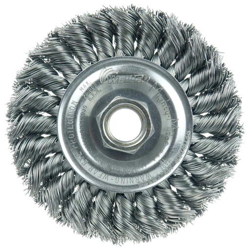 4" Standard Twist Knot Wire Wheel, .014" Steel Fill, 5/8"-11 UNC Nut