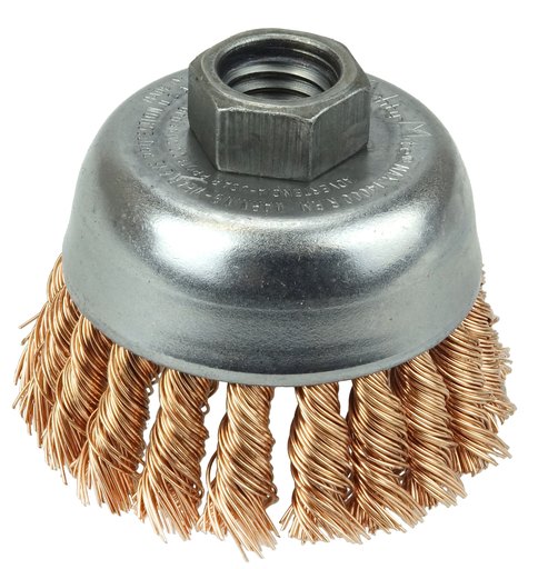 2-3/4" Single Row Knot Wire Cup Brush, .020" Bronze, 5/8"-11 UNC Nut