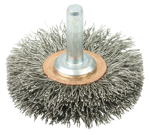 2" Narrow Face Stem-Mounted Crimped Wire Wheel, .0118" Stainless Steel Fill, 1/4" Stem