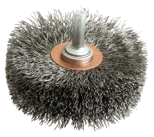 3" Wide Face Stem-Mounted Crimped Wire Wheel, .014" Steel Fill, 1/4" Stem