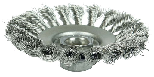 Knot Wire Bevel Brush 4-1/2", .020" Stainless Steel Fill, 5/8"-11 UNC Nut