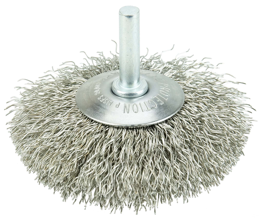 3" Stem-Mounted Concave Crimped Wire Wheel, .014" Steel Fill, 1/4" Stem