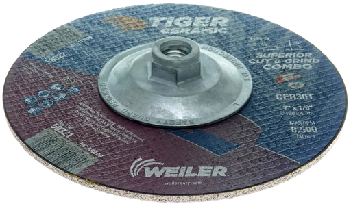 7 x 1/8 TIGER CERAMIC Type 27 Cut/Grind Combo Wheel CER30T 5/8-11 Nut