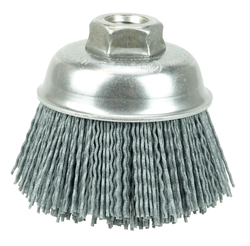 3-1/2" Nylox Cup Brush, .035/180SC Crimped Fill, 5/8"-11 UNC Nut