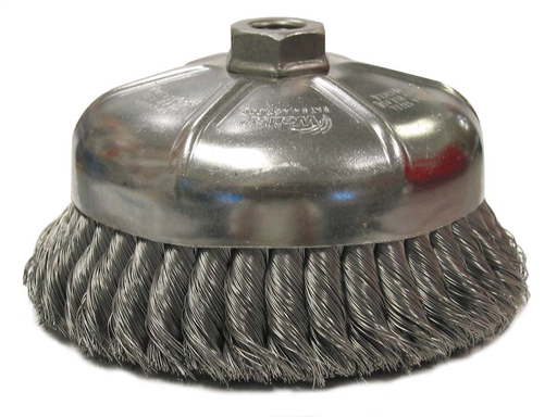6" Single Row Knot Wire Cup Brush, .023" Steel Fill, 5/8"-11 UNC Nut