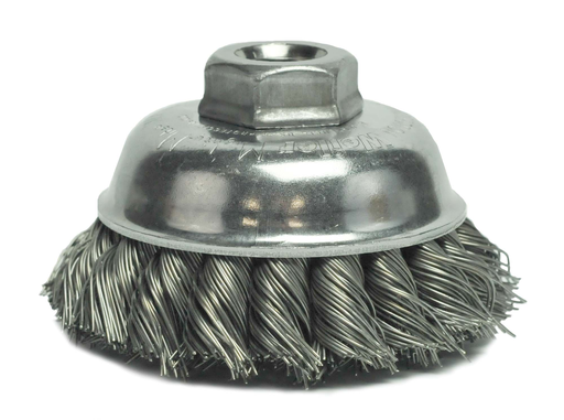 3-1/2" Single Row Knot Wire Cup Brush, .023" Steel Fill, 5/8"-11 UNC Nut