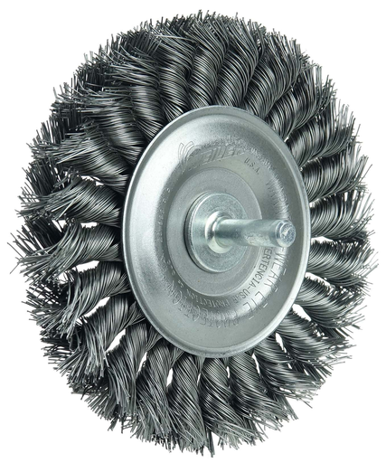 4" Stem-Mounted Knot Wire Wheel, .014" Steel Fill, 1/4" Stem