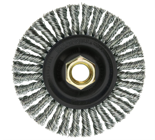 ROUGHNECK MAX 4" Stringer Bead Wire Wheel, .020" Stainless Steel Fill, 5/8"-11 UNC Nut