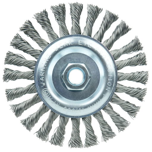 Wolverine 6" Knot Wire Wheel, Standard Twist, .025" Steel Fill, 5/8"-11 UNC Nut