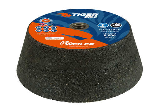 TIGER ZIRC Type 11 Flaring Cup Wheel, ZA16-Q, 6/4-3/4 x 2 x 5/8-11, Rim 1", Back 3/4"