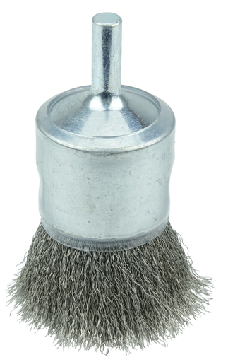 1" Coated Cup Crimped Wire End Brush, .006" Stainless Steel Fill