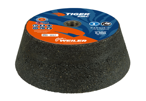 TIGER ZIRC Type 11 Flaring Cup Wheel, ZA16-Q, 6/4-3/4 x 2 x 5/8-11, Rim 1.5", Back 3/4"