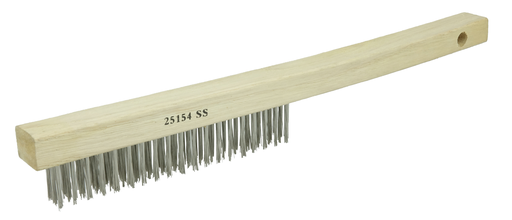 Vortec Pro Hand Wire Scratch Brush, .012 Stainless Steel Fill, Curved Handle, 3 x 19 Rows