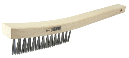V-Groove Hand Wire Scratch Brush, .012 Carbon Steel Fill, Curved Handle, 3 x 19 Rows