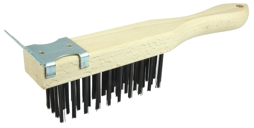 Hand Wire Scratch Brush w/Scraper, .012 Carbon Steel Fill , 4 x 11 Rows