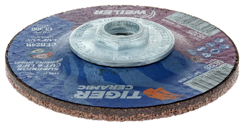 4-1/2" x 1/4" TIGER CERAMIC Type 27 Grinding Wheel CER24R 5/8-11 Nut