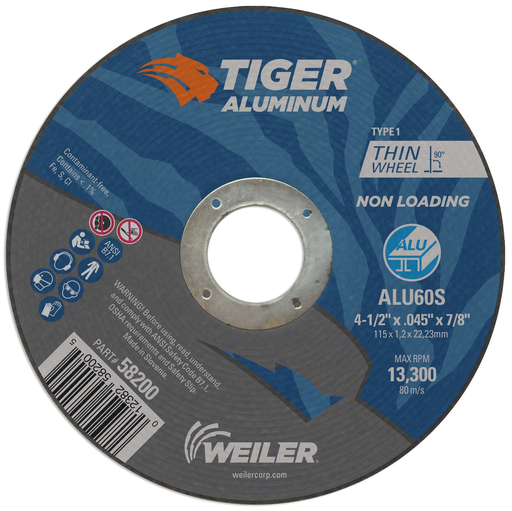 4-1/2" x .045" TIGER ALUMINUM Type 1 Cut-Off Wheel ALU60S 7/8 A.H.