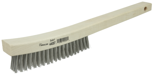 Hand Wire Scratch Brush, .012 Stainless Steel Fill, Curved Handle, 4 x 18 Rows