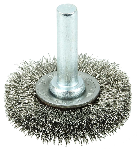 1-1/2" Stem-Mounted Crimped Wire Radial Wheel, .006" Stainless Steel Fill, 1/4" Stem