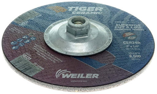 7" x 1/4" TIGER CERAMIC Type 27 Grinding Wheel CER24R 5/8-11 Nut