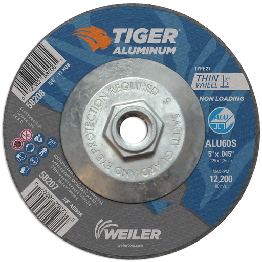 5" x .045" TIGER ALUMINUM Type 27 Cutting Wheel ALU60S 5/8-11 Nut